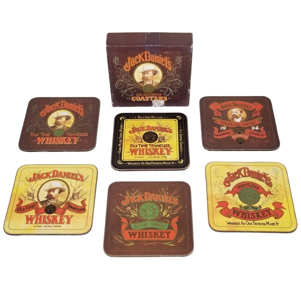 Jack Daniels Old No 7‎ Assorted Coasters Exclusive Design Set of 6 Vintage 4"x4"